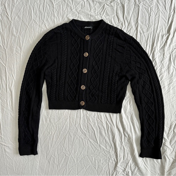 Black Cable Knit Cardigan M | Coastal Beatnik - Picture 1 of 5